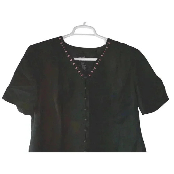 Positive Attitude Women's Blouse-Size 16 Petite-Floral Embroidery-Button Front - Picture 3 of 13